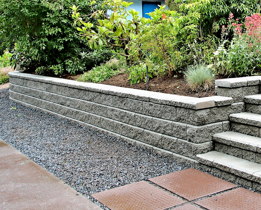 Retaining,Wall,Closeup,Staircase,Exterior,Gray,Concrete,Blocks,Concrete,Block